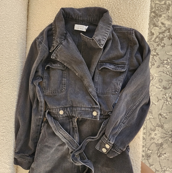 & Other Stories Denim Work Wear Wrap Mini Dress in Black🤍 - Picture 2 of 6